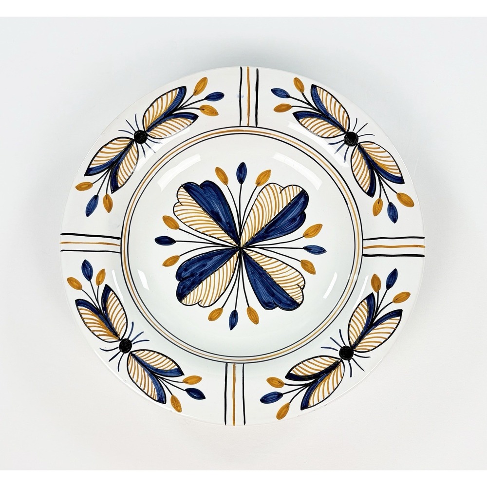 Vintage Talavera Niveiro Spain Hand Painted Decorative Bowl 12.75" Blue Floral